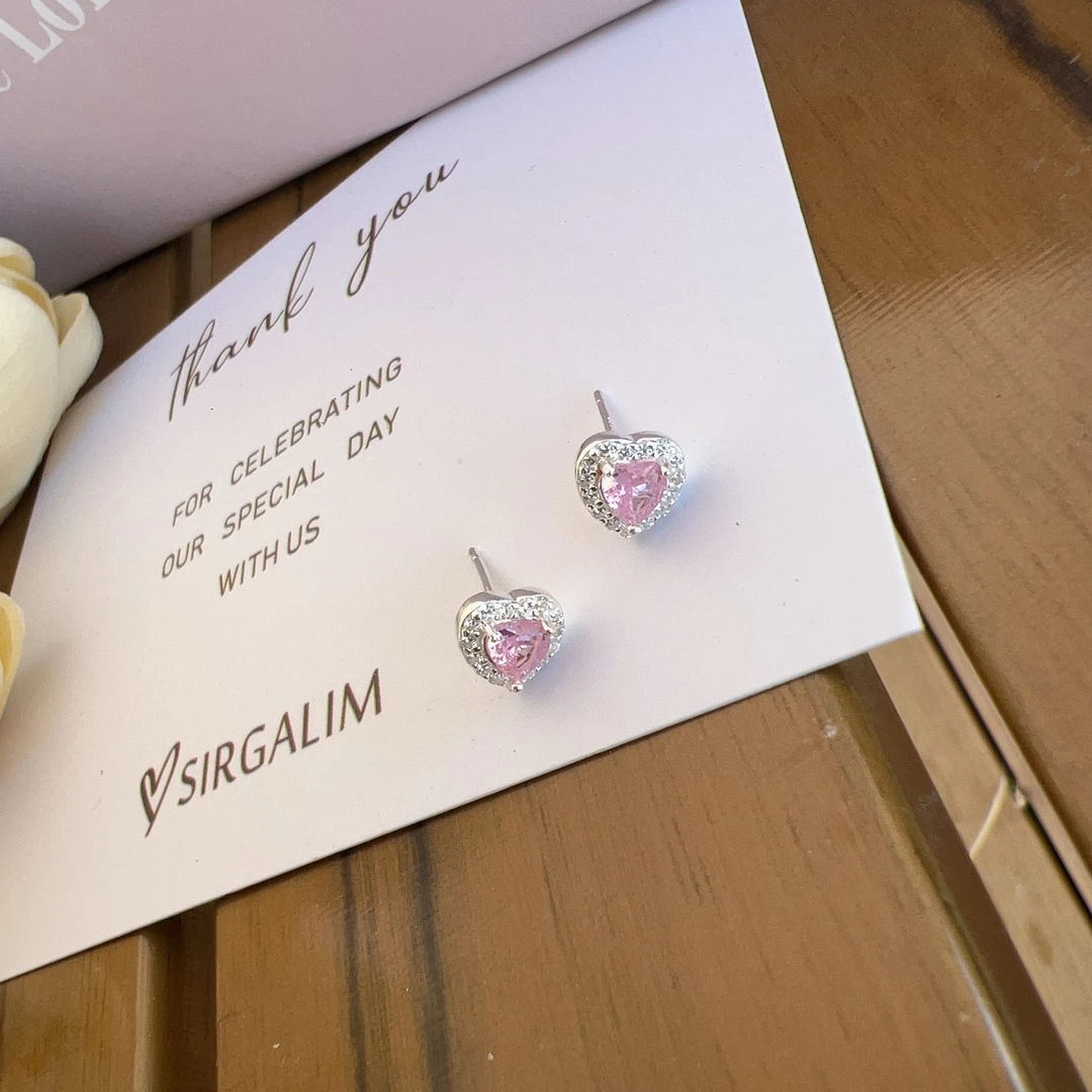 925银仿水晶耳饰 SIRGALIM可爱桃心小钻耳钉