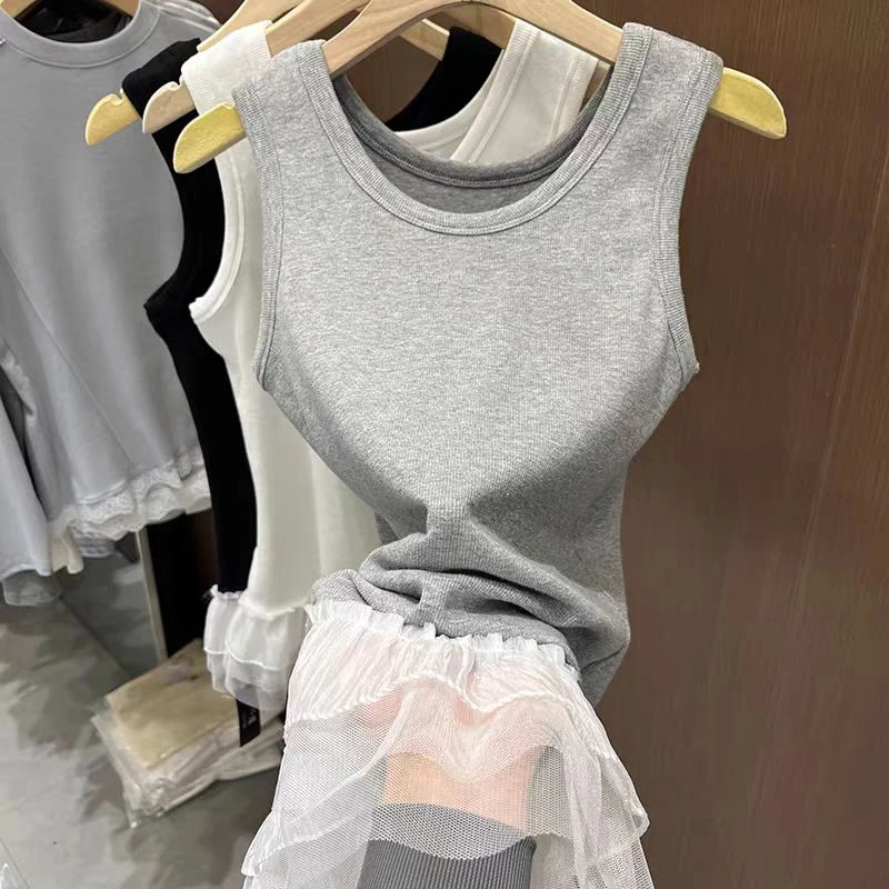 【影姐宠粉】下摆网纱蕾丝拼接小背心吊带女2025新款内搭打底衫H021