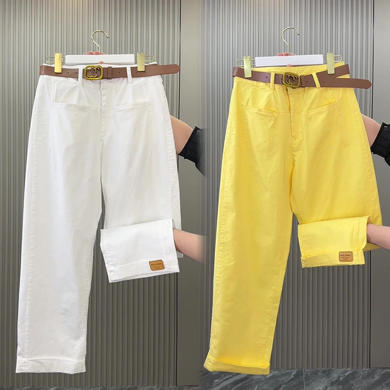 2025新款夏季薄款水洗棉九分裤女裤宽松显瘦哈伦裤高腰百搭直筒裤