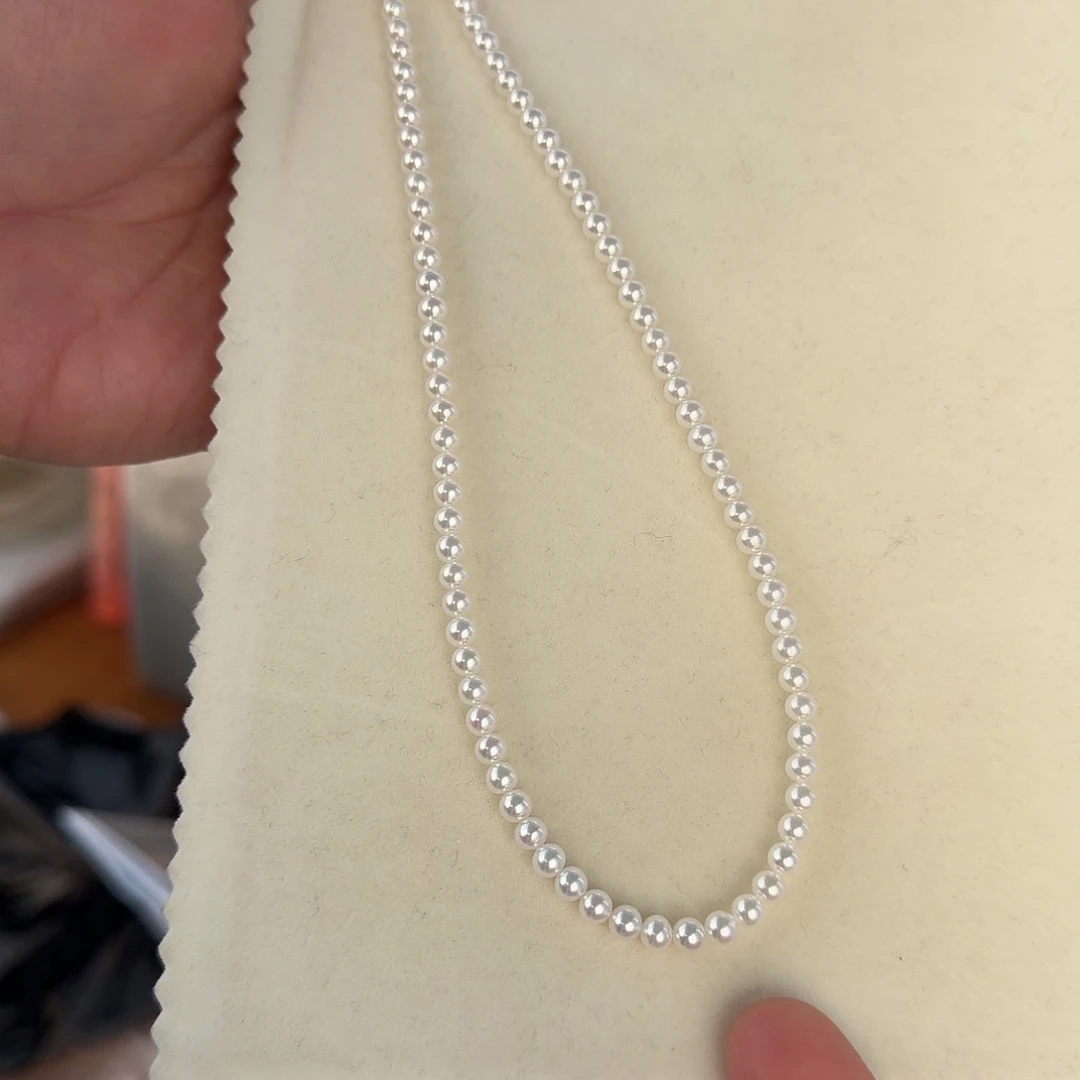 淡水珍珠颈饰银S925镶嵌4-5无核极光镜面正圆无暇炫冷白