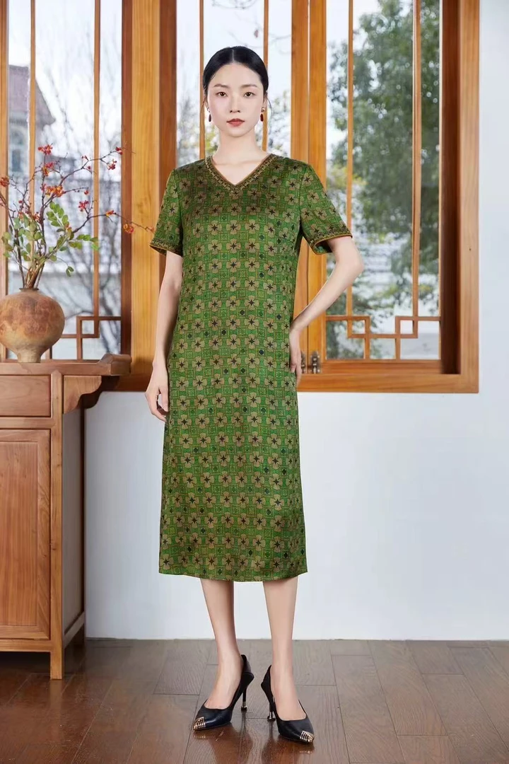 【女装连衣裙】2025年休闲系带长裙时尚短袖宽松连衣裙7138