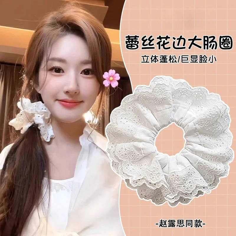 韩系丸子头发绳双层蕾丝大肠发圈女高级感头绳2025新款芭蕾风头饰