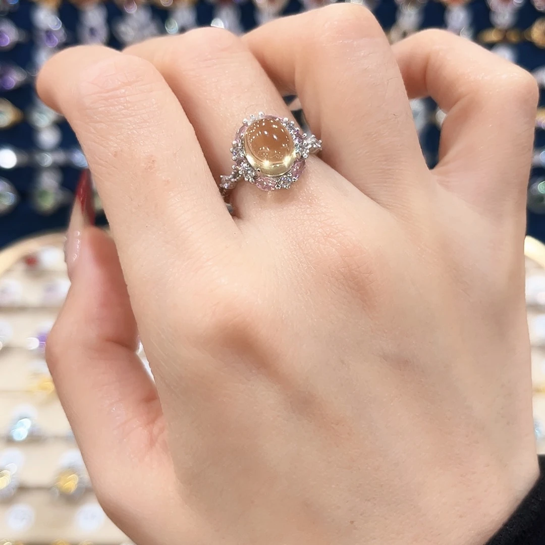 黄晶女款银S925镶嵌戒指