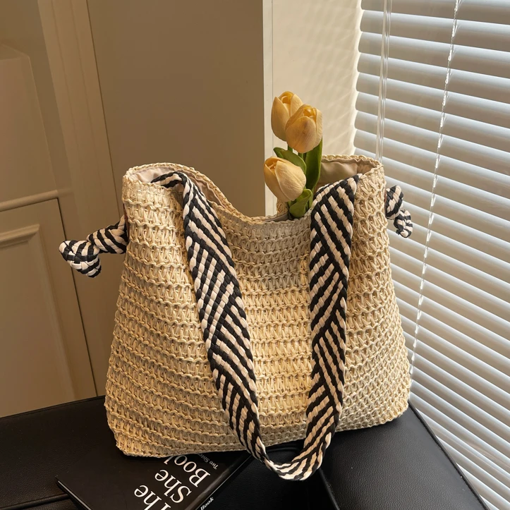 洋气大容量托特包草编包包女2025新款海边沙滩度假通勤风小众挎包