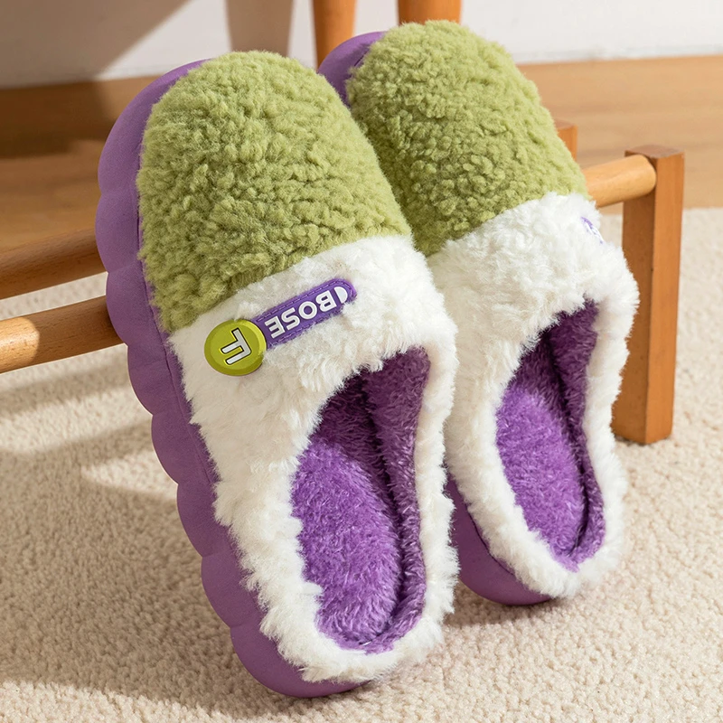 观彤毛毛绒棉拖鞋女士秋冬季2025新款厚底防滑室内家居保暖情侣男