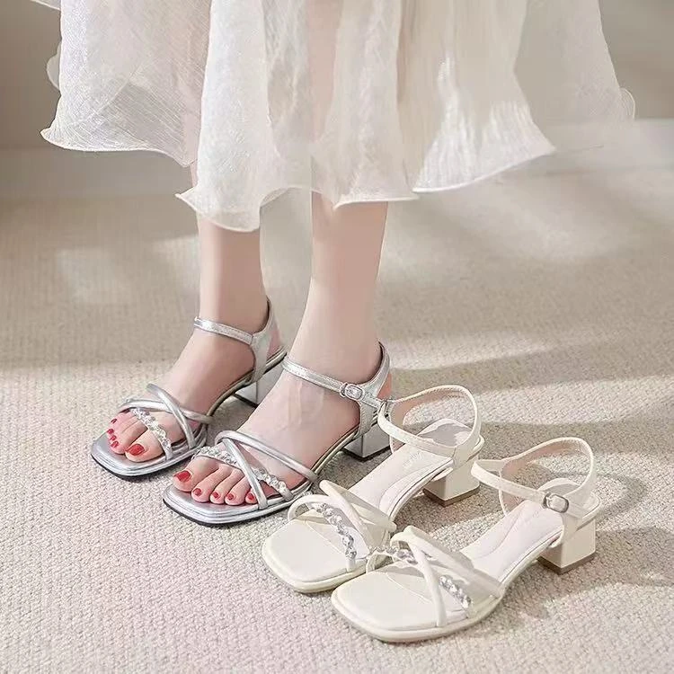 L305气质网红时尚百搭夏季粗跟仙女风一字带凉鞋