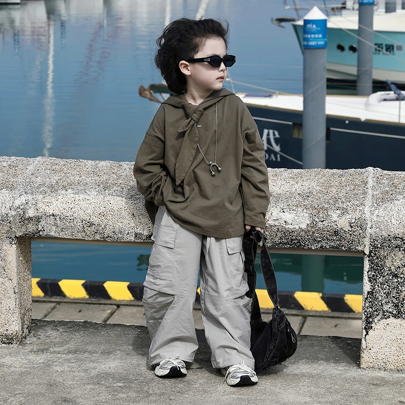 【现货】Jimmy妈童装 莫兰迪 春季新款儿童带帽披肩帽长袖T恤上衣