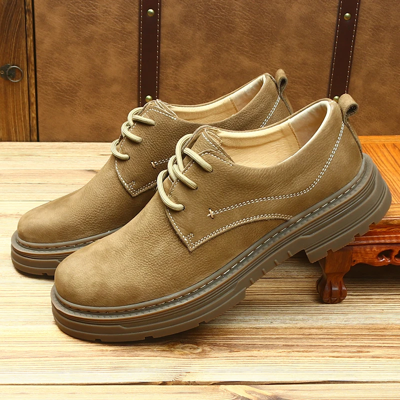 男士真皮厚底工装马丁圆头休闲复古皮鞋英伦风商务工装鞋系带皮鞋