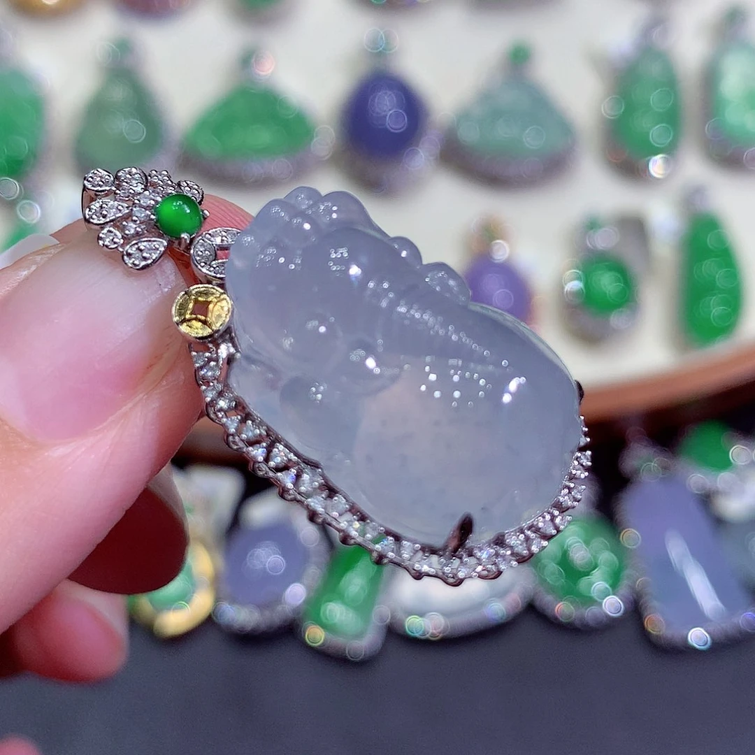 翡翠18K金镶嵌吊坠(不含链)