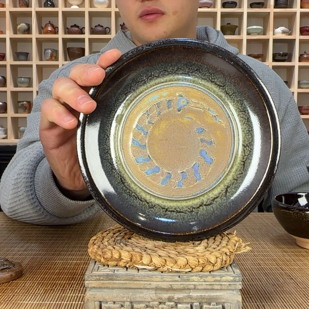 平阳窑手作蟠龙纹陶盘
