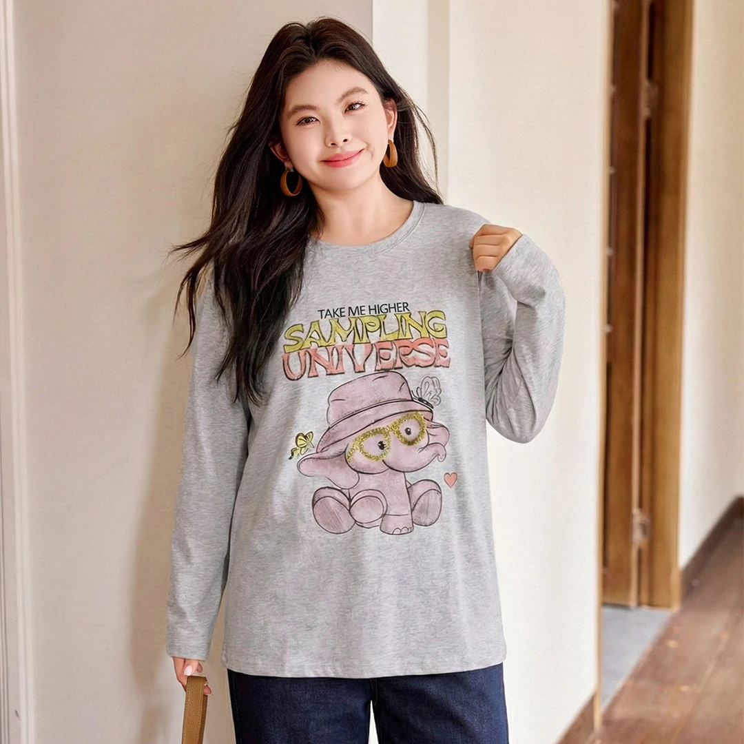 【棉感原创印花】MsShe大码女装冬装珠片刺绣T恤打底衫女C2508046