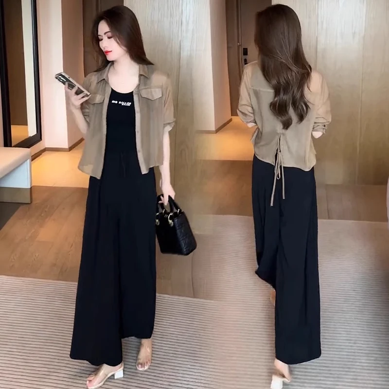 拉夏贝尔气质薄款衬衫外套女2025年夏季新款宽松显瘦防晒衫两件套