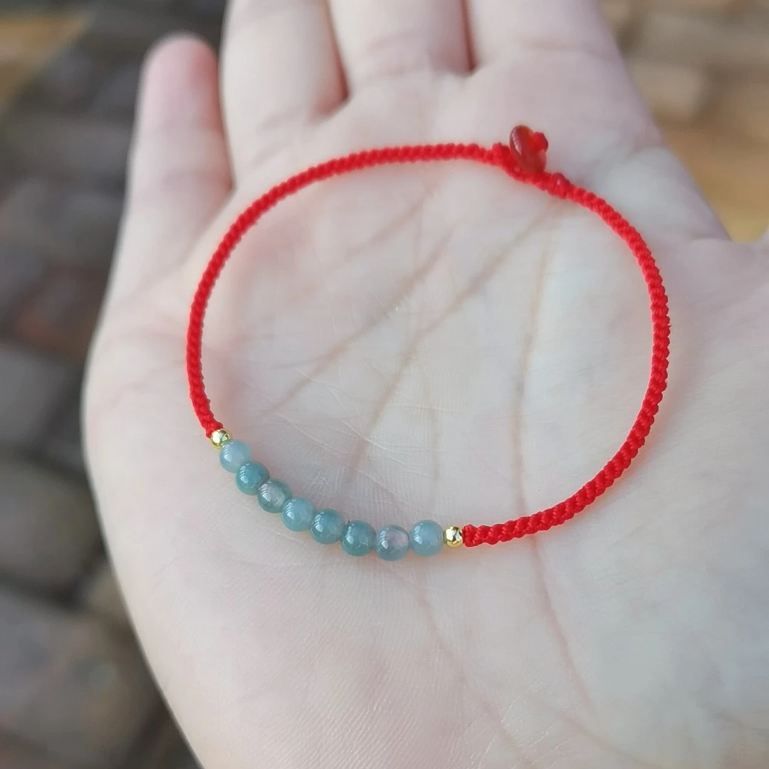 【细绳款】天然翡翠玉珠珠纯手工编绳女款手绳精致百搭简约编织红绳