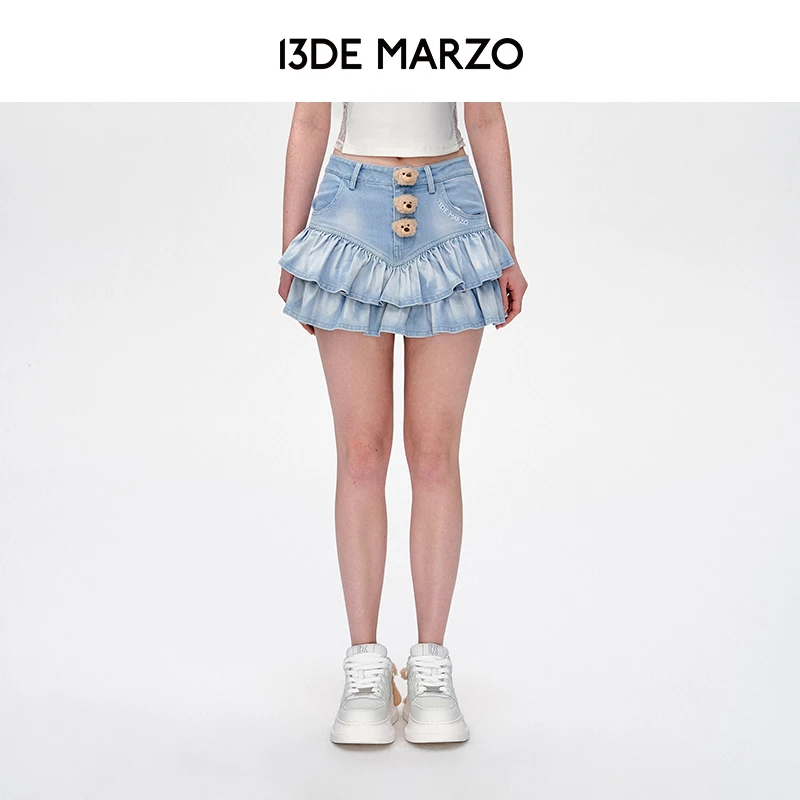 13DE MARZO女士 25早春新款玩偶牛仔蛋糕裙时尚裙裤甜美半身短裙