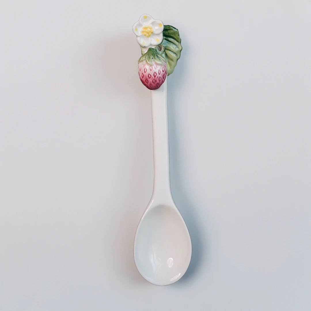 【草莓盘勺子】可爱复古法式长柄欧式餐勺陶瓷圆勺釉面简约网红家用