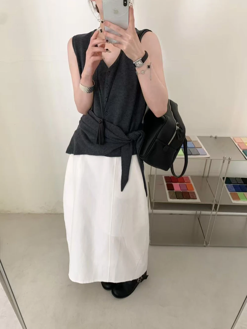 U粒@0802 韩系简约百搭v领背心+披肩两件套 8-1
