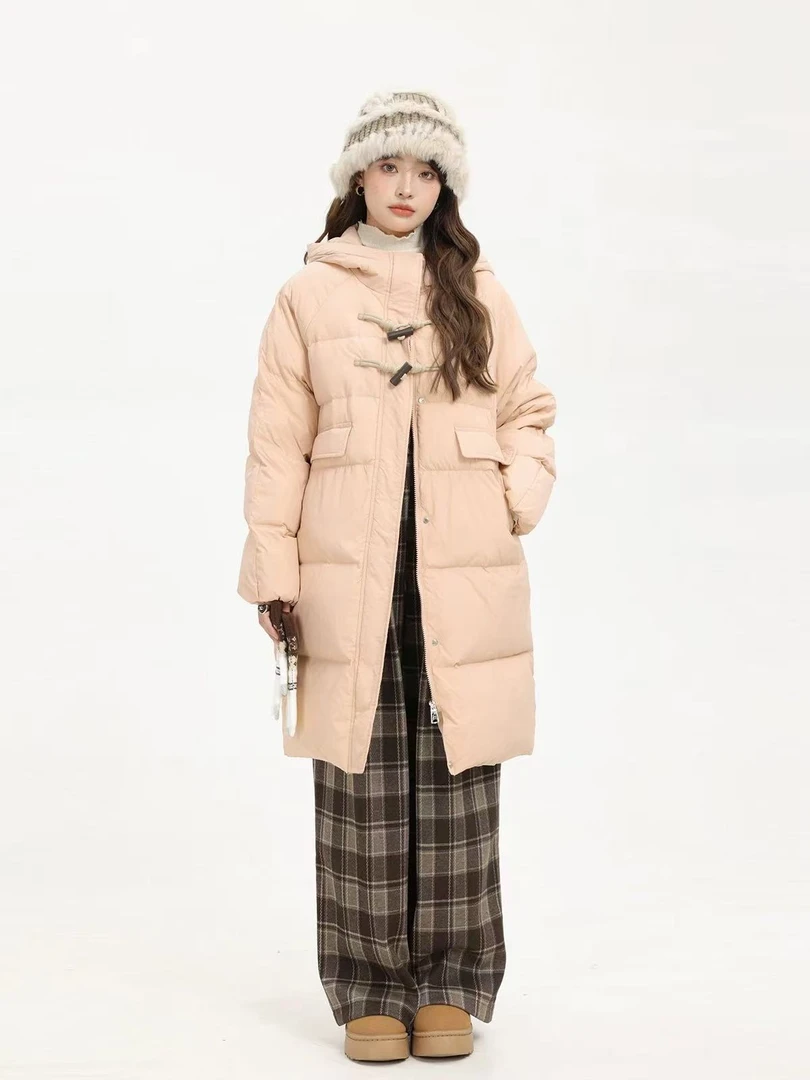 0848 韩系减龄慵懒中长款羽绒服复古连帽外套d1-4