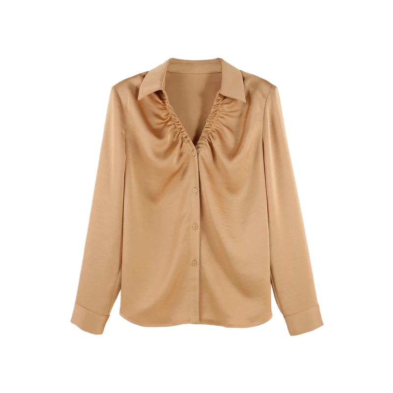 陈啾啾2025春季新款设计褶皱收领衬衫上衣HBZU651456
