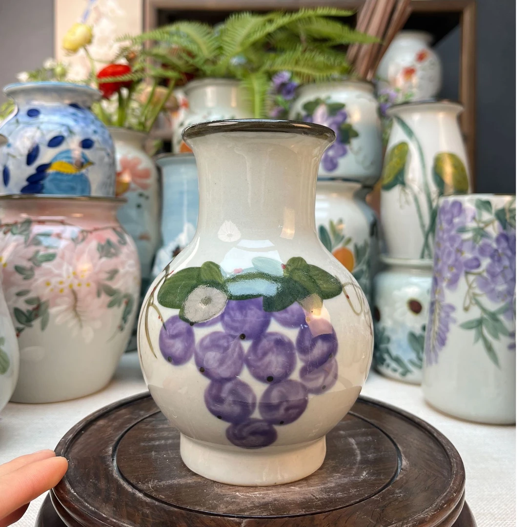 景德镇纯手绘无孔花瓶花器可水培水养鲜花绿植高15口6左右