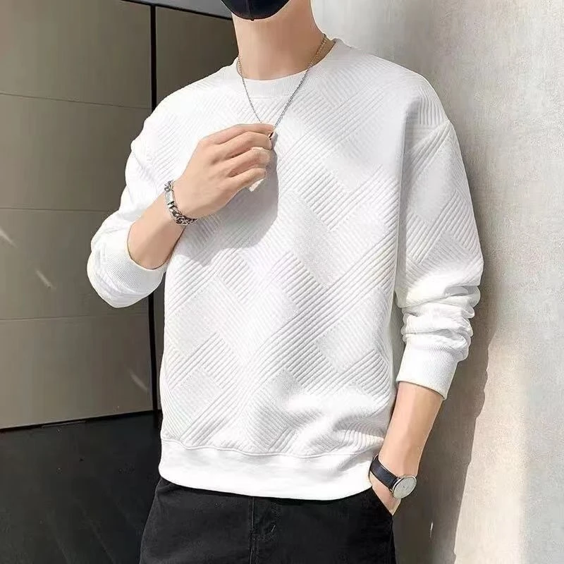 男士高级感卫衣男春秋ins潮重磅帅气港风白色打底衫圆领上衣外套