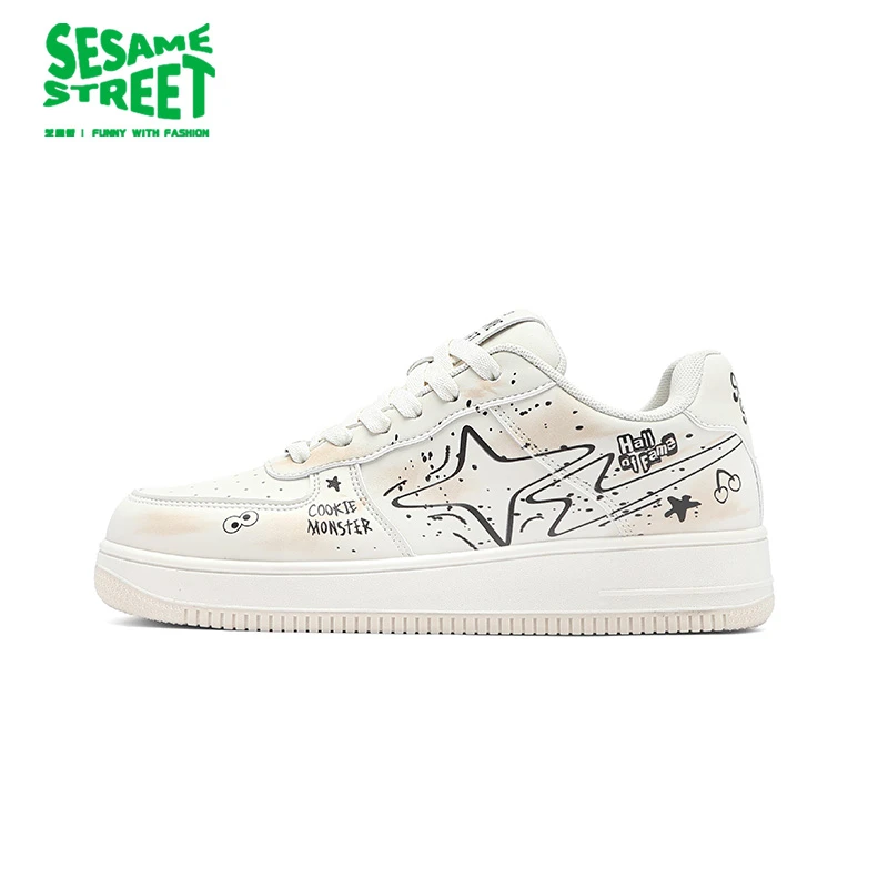 芝麻街男鞋秋季新款增高时尚休闲板鞋潮流低帮涂鸦百搭情侣运动鞋