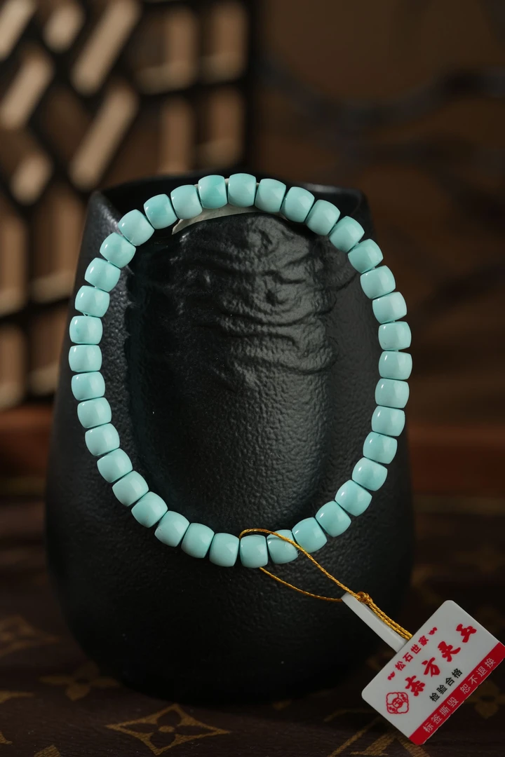 【东方灵玉】原矿绿松石高瓷精品玉化直切手串2510070419