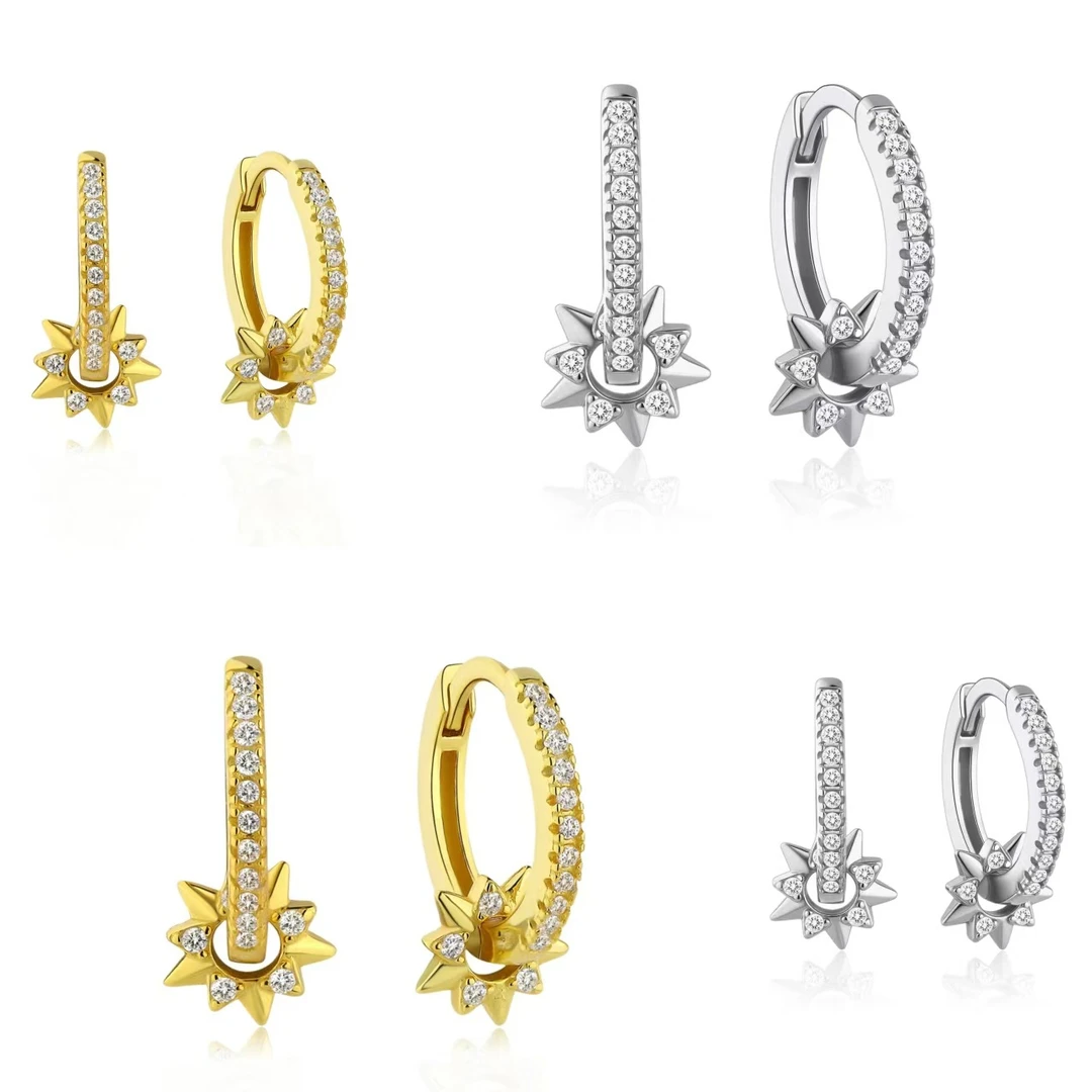 925银耳饰 微镶锆石耳扣女小众设计感高级感欧美ins风五角星耳环