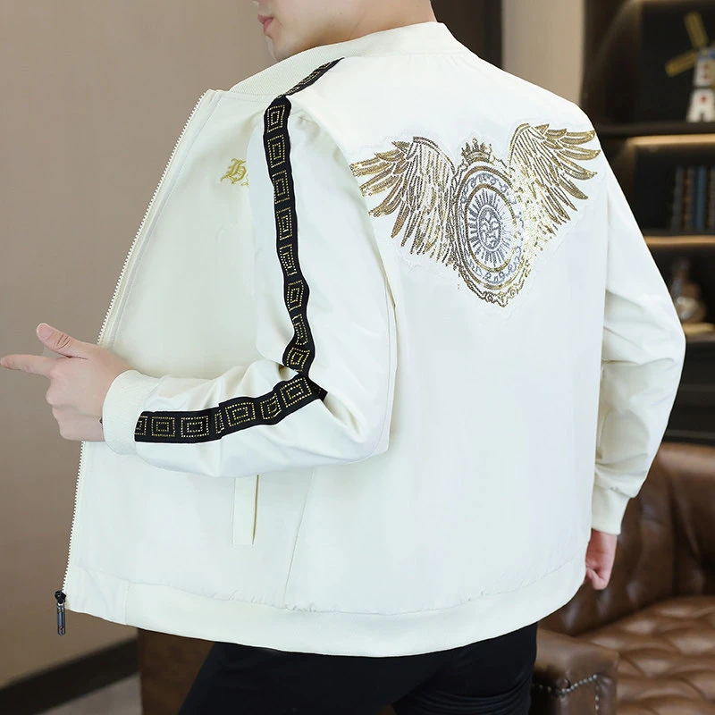 FANCBUDY潮牌刺绣夹克新款潮流帅气棒球服男烫金翅膀欧货高档外套
