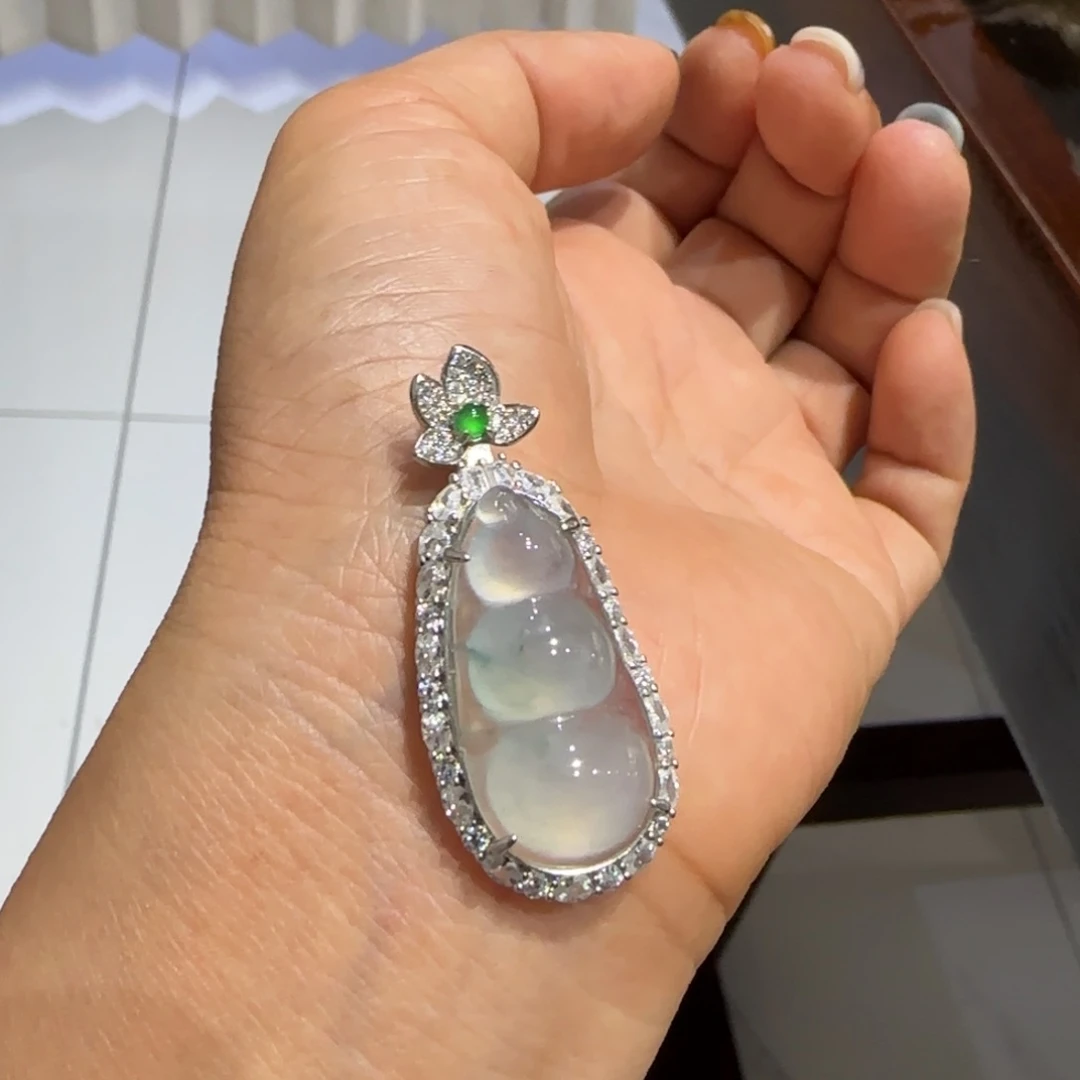 颈饰银S925镶嵌翡翠用****1福豆