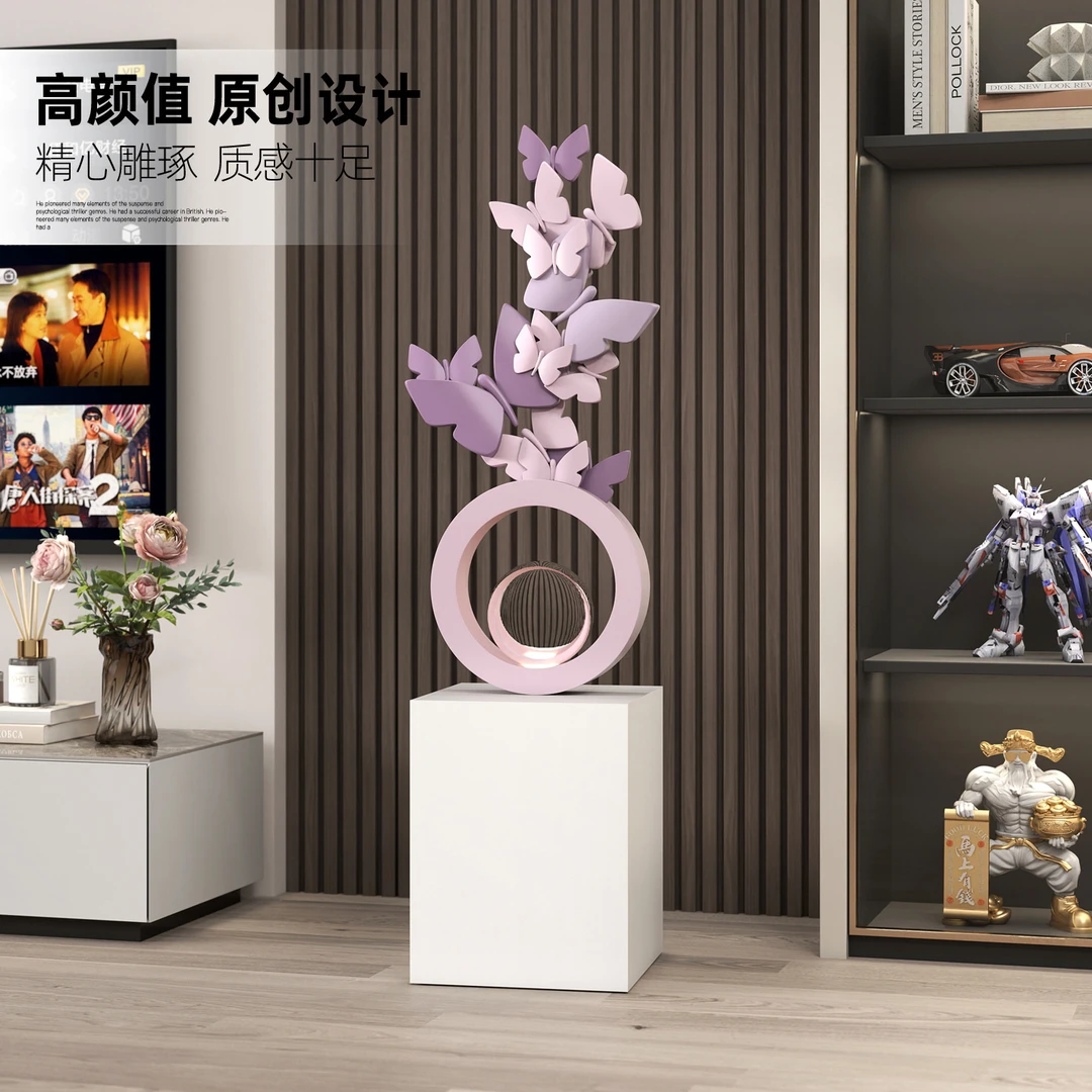创意简约蝴蝶落地摆件客厅电视柜玄关艺术轻奢高档装饰品摆设乔迁