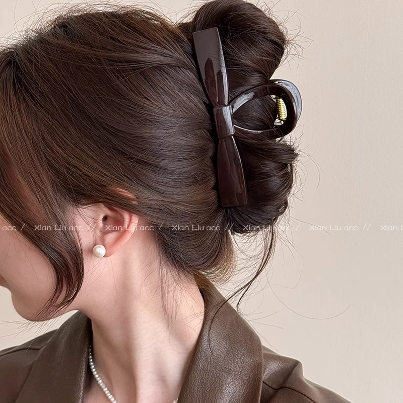 发量多专用简约蝴蝶结抓夹女大号鲨鱼夹子头饰后脑勺盘发复古发饰
