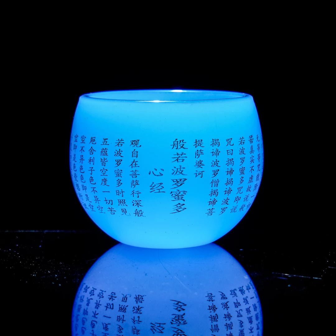 高档蓝琉璃心经杯家用菩提主人杯个人品茗杯创意描金龙蛋杯1225
