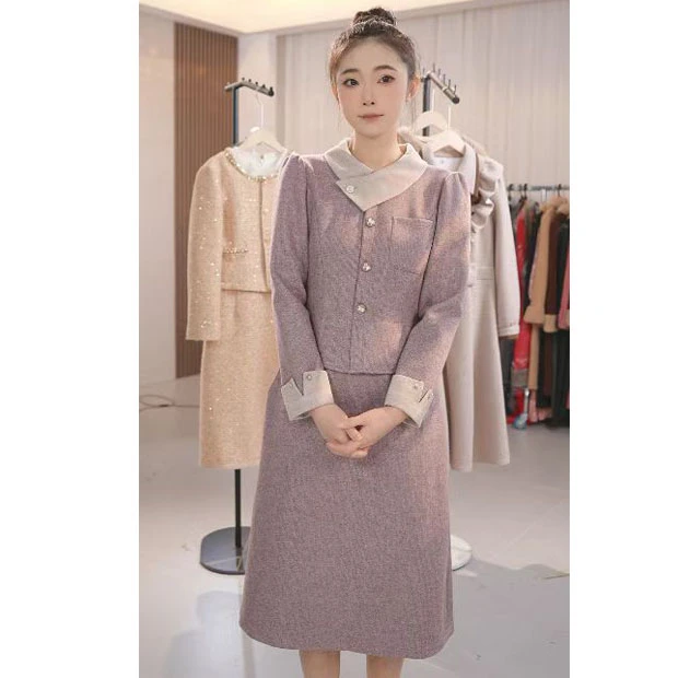 L819韩版中长款连衣裙女2024春秋新款气质洋气减龄收腰显瘦裙子