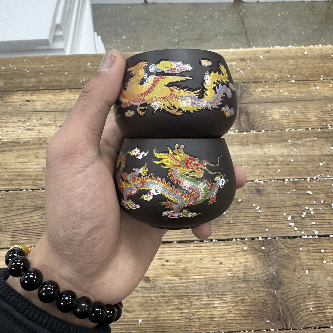 清山陶也商品链接@@ZHTJ0036龙凤变色紫砂对杯