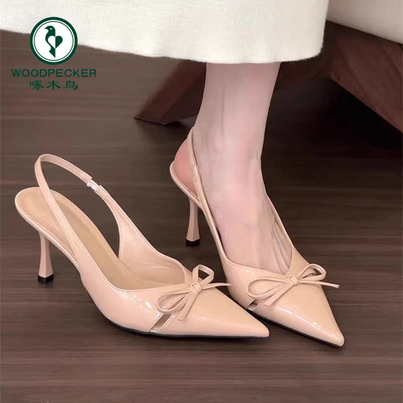 啄木鸟法式高跟鞋包头凉鞋女2025新款春夏季气质名媛裸色尖头单鞋
