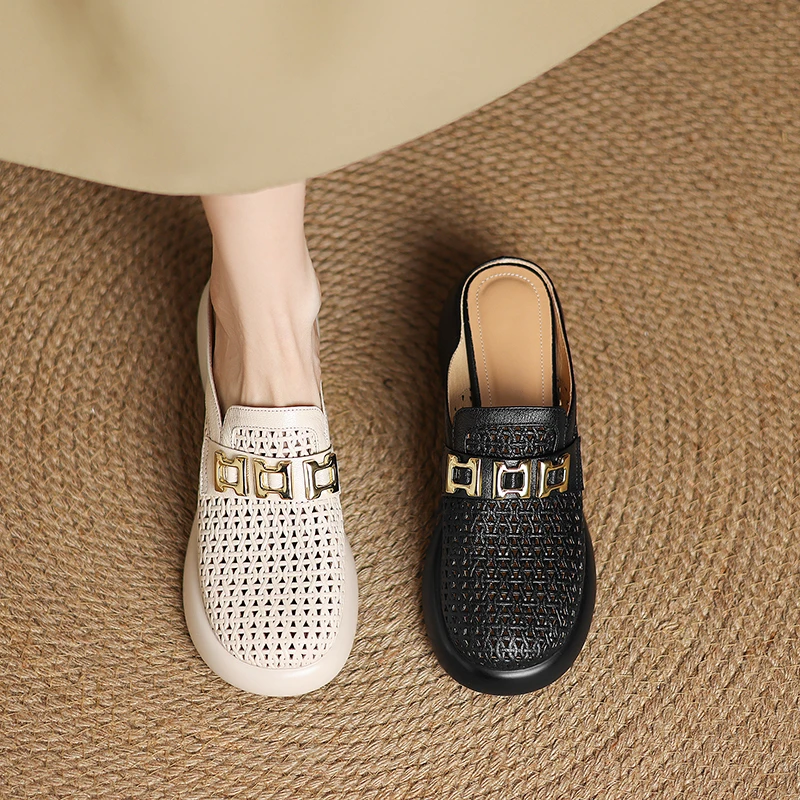 中跟松糕底百搭高跟夏季新镂空包头拖休闲透气凉鞋洞洞春夏女鞋子