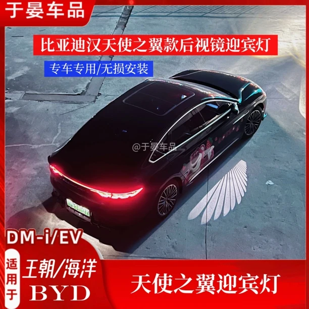 比亚迪汉后视镜迎宾照地灯 天使之翼后视镜迎宾灯迎宾光毯照地灯