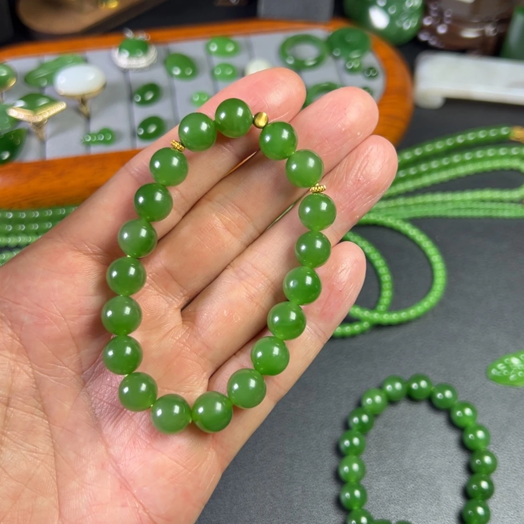 和田玉18K金镶嵌手链