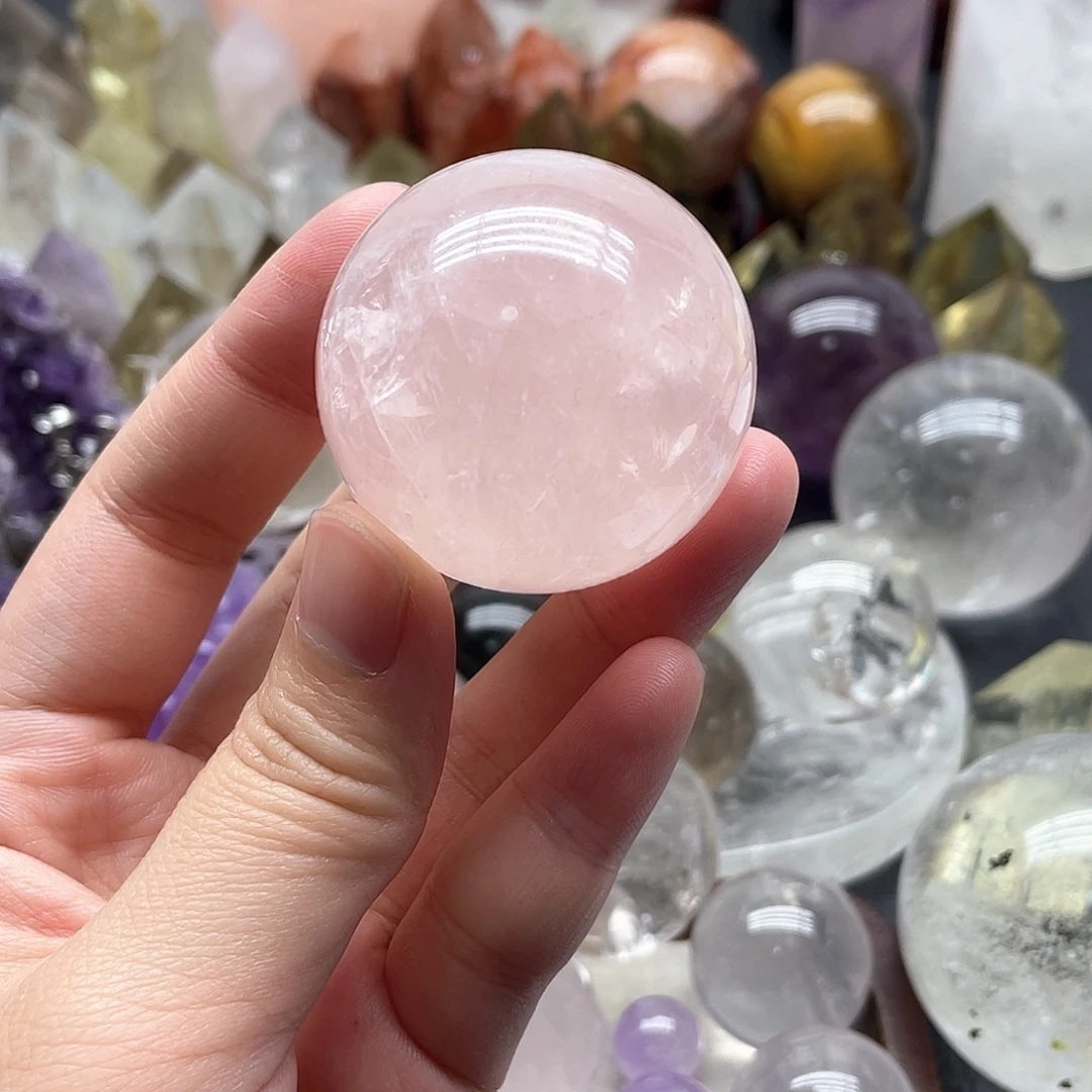 珠宝半成品未镶嵌水晶38粉水球4.3cm