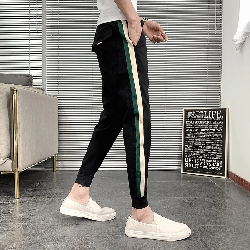 春秋款休闲裤子男士弹力修身束脚哈伦运动裤九分时尚工装小脚男裤