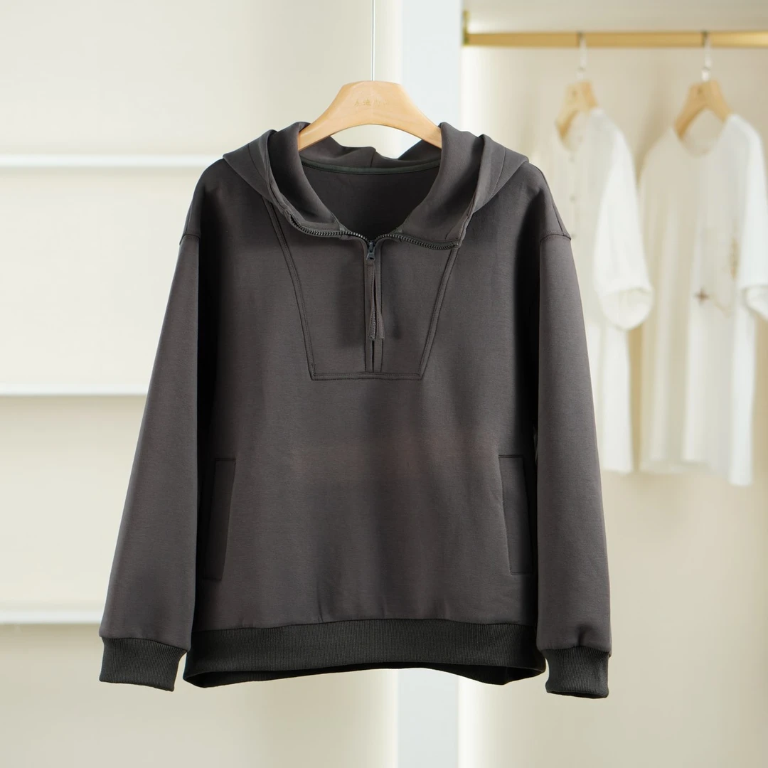 麦迪尚品【夕Y】50909308 纯色休闲连帽卫衣春秋女装品牌折扣（瑕）