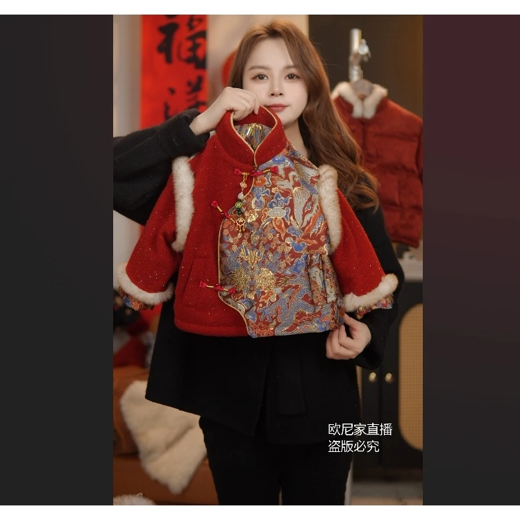 2024冬款加厚加绒儿童拜年服夹棉厚新中式洋气外套保暖中小男女童