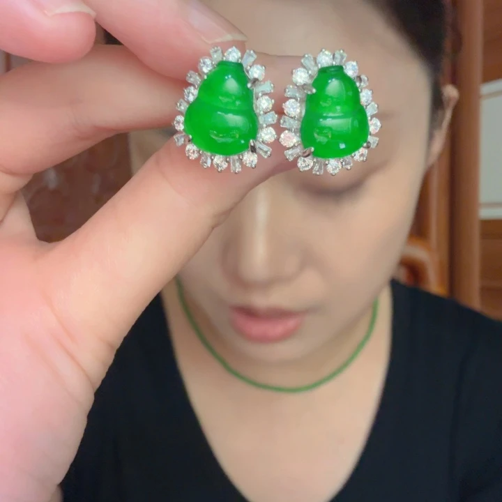 翡翠银S925镶嵌吊坠(不含链)耳饰