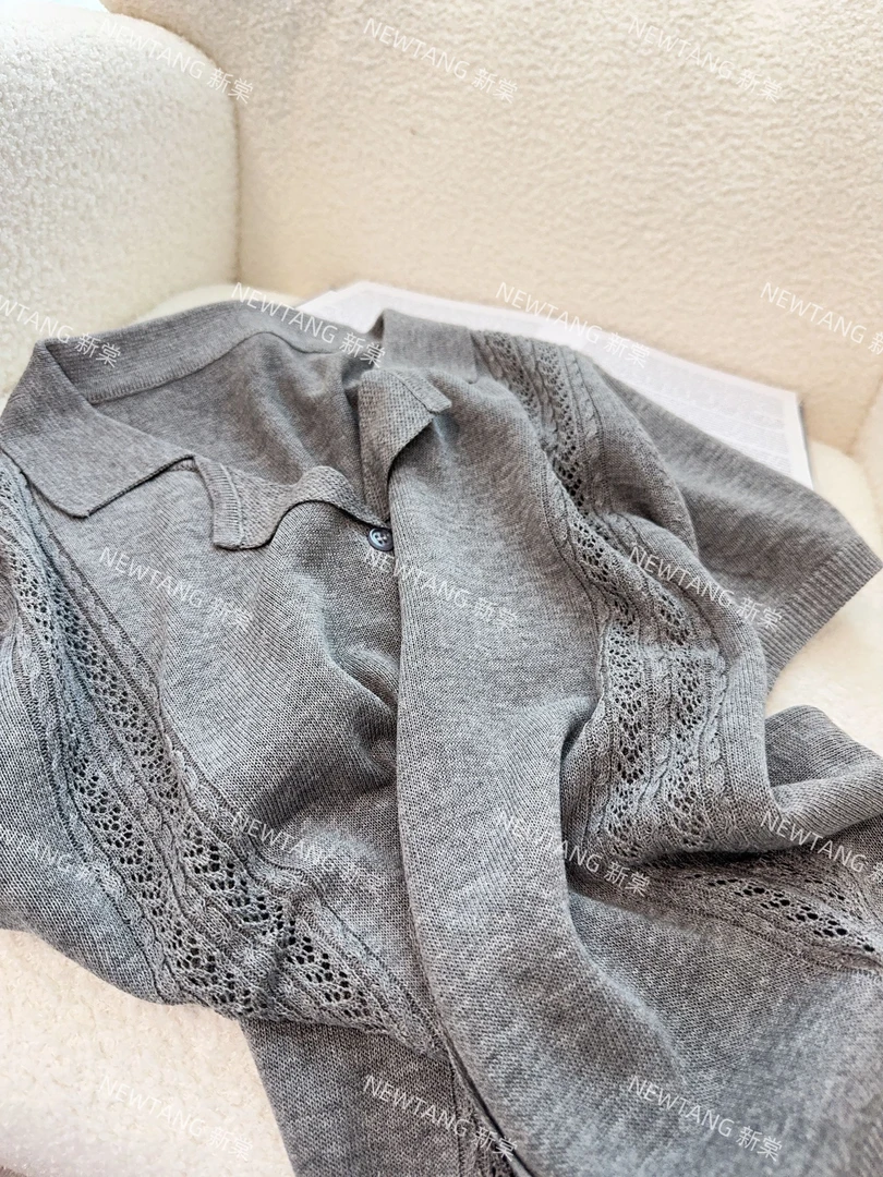 【芝士麦穗】277时尚夏季麦穗提花翻领显瘦短袖