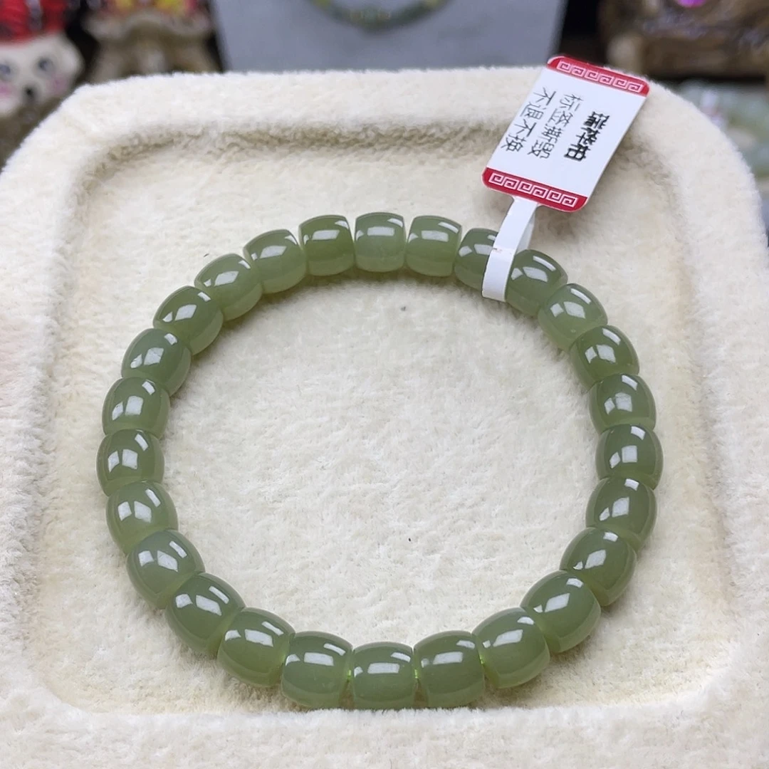和田玉未镶嵌手串湖水绿直切卡8