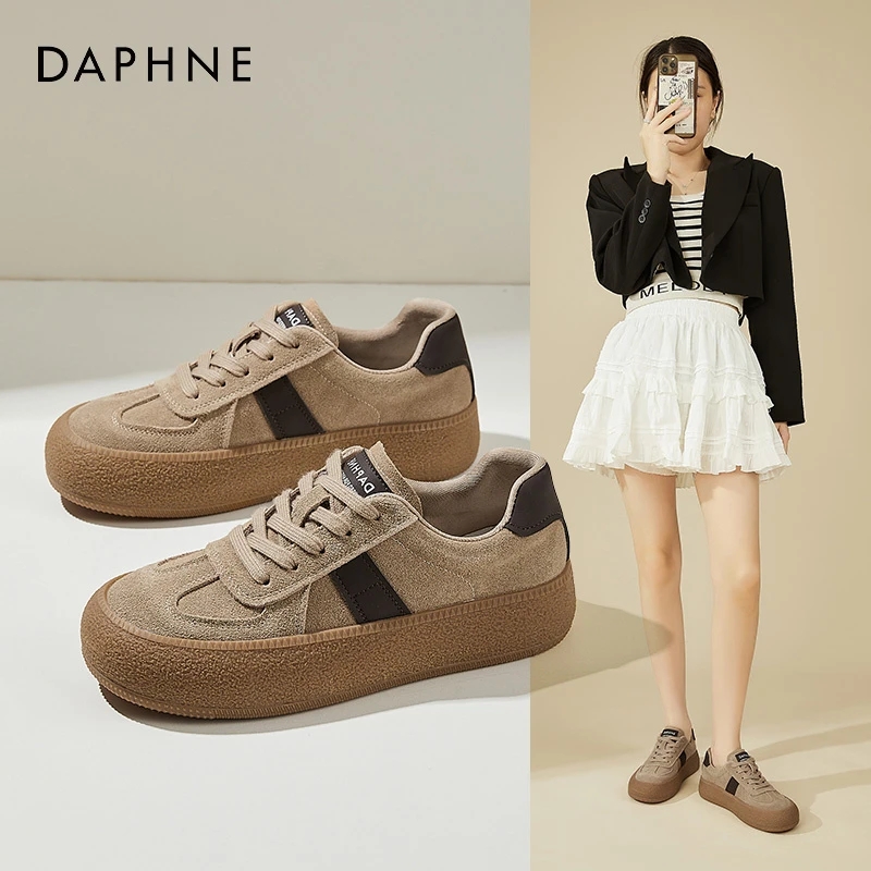 达芙妮新款板鞋厚底春季休闲鞋百搭女鞋春秋季复古小众运动鞋