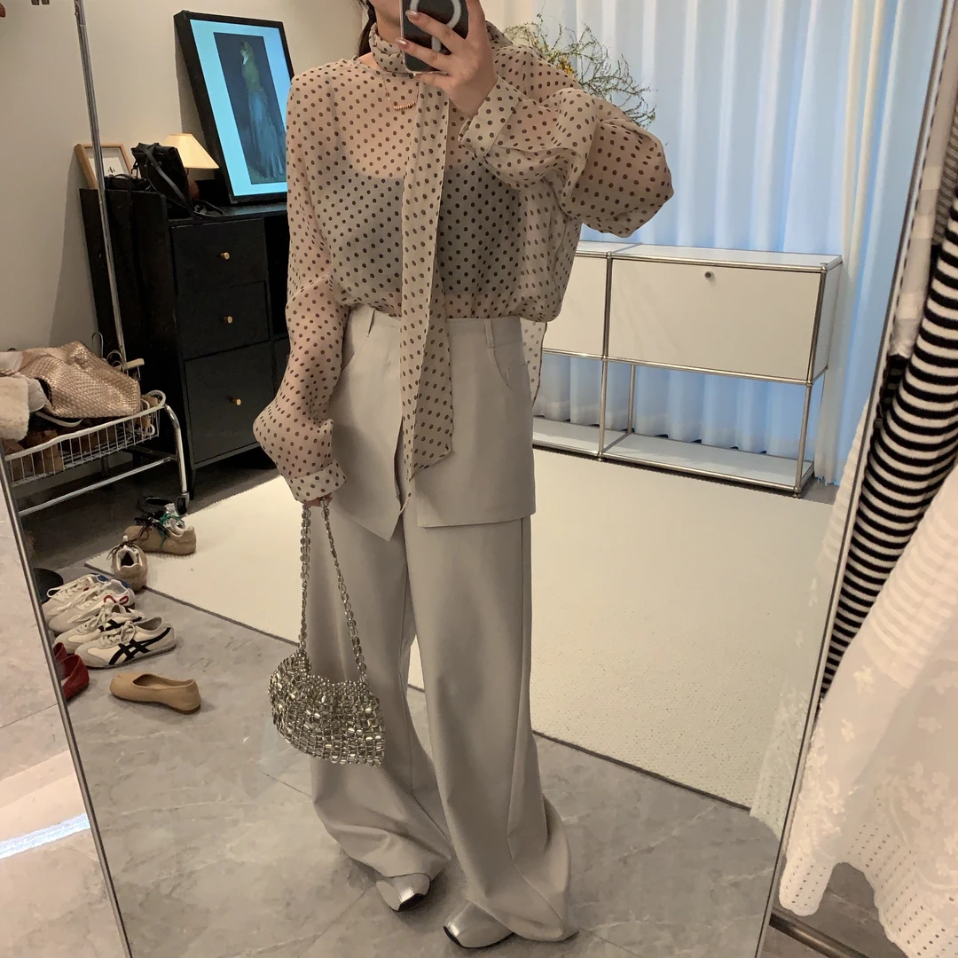 屁帘2025春韩版假两件裙裤休闲裤长裤女高腰显瘦设计款直筒裤女