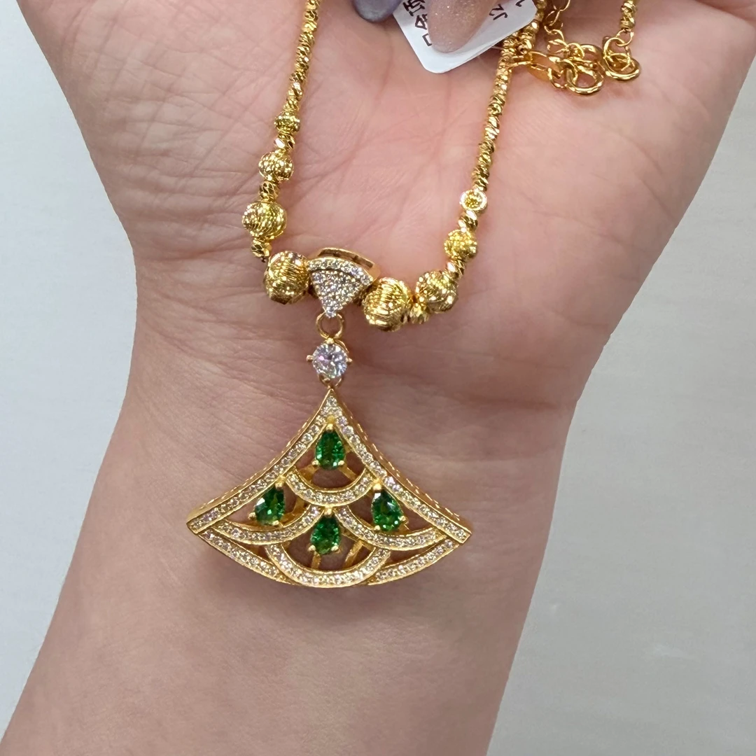 【金套链】拉丝金珠扇形吊坠套链足金999精致百搭通勤附加【688/188】