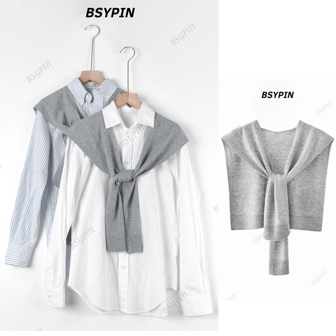 搭配衬衫的小披肩外搭网红爆款打结灰色针织围巾春秋空调护肩