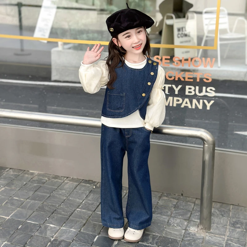 女童牛仔套装2025新款秋装小女孩洋气时髦三件套童装早秋潮酷穿搭